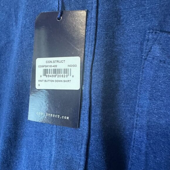 Construct Men's S Button Up Shirt Navy blue indigo short sleeve 100% cotton NWT - Picture 4 of 7
